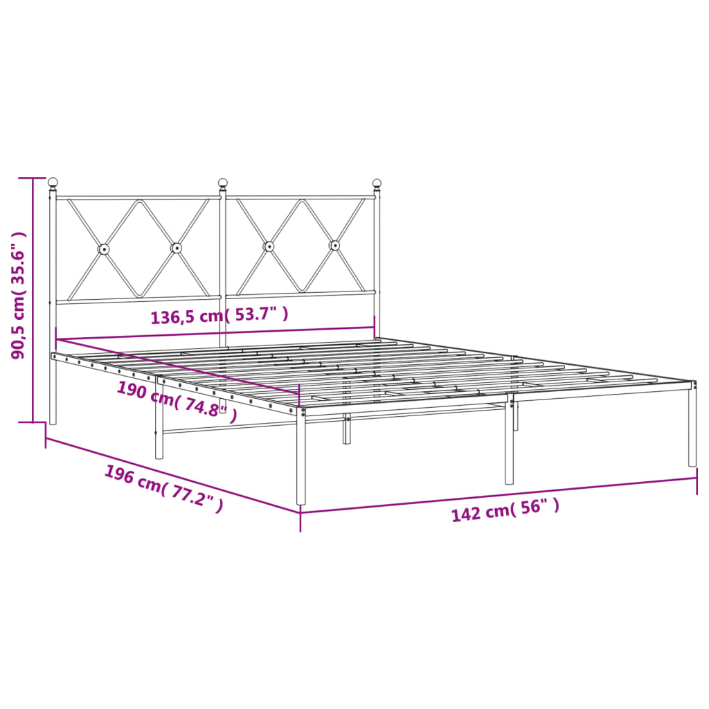 Cadru de pat metalic cu tăblie, alb, 135x190 cm GartenMobel Dekor