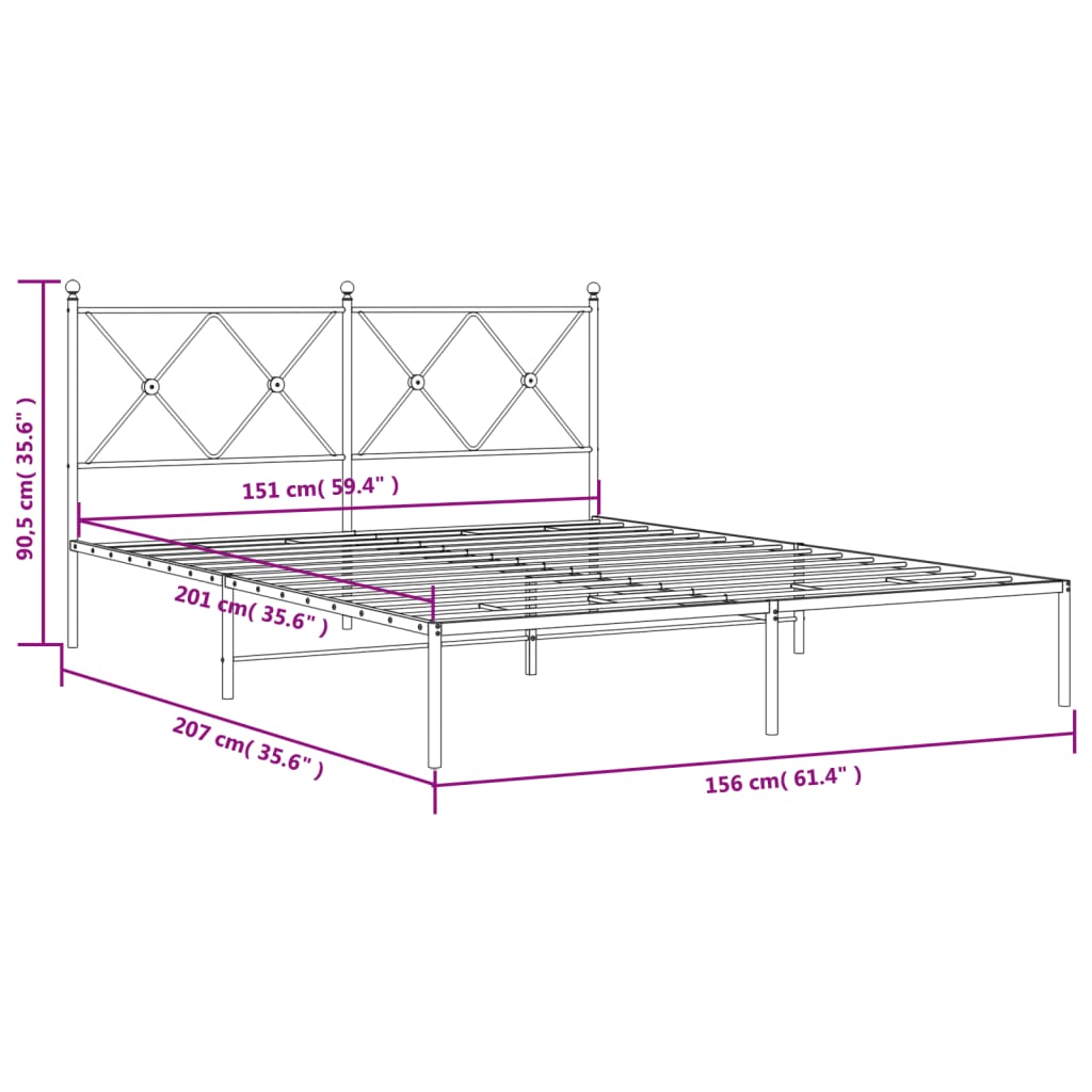 Cadru de pat metalic cu tăblie, alb, 150x200 cm GartenMobel Dekor