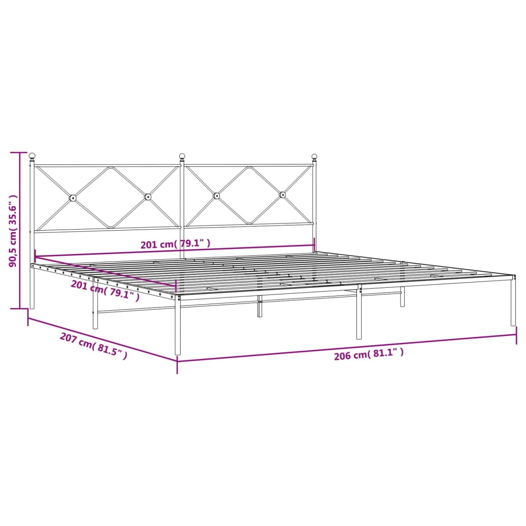 Cadru de pat metalic cu tăblie, alb, 200x200 cm GartenMobel Dekor