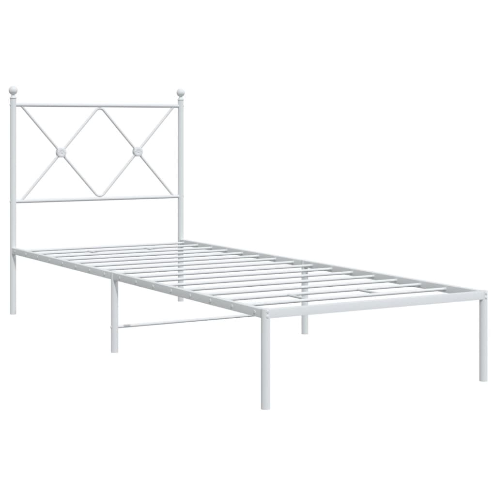 Cadru de pat metalic cu tăblie, alb, 75x190 cm GartenMobel Dekor