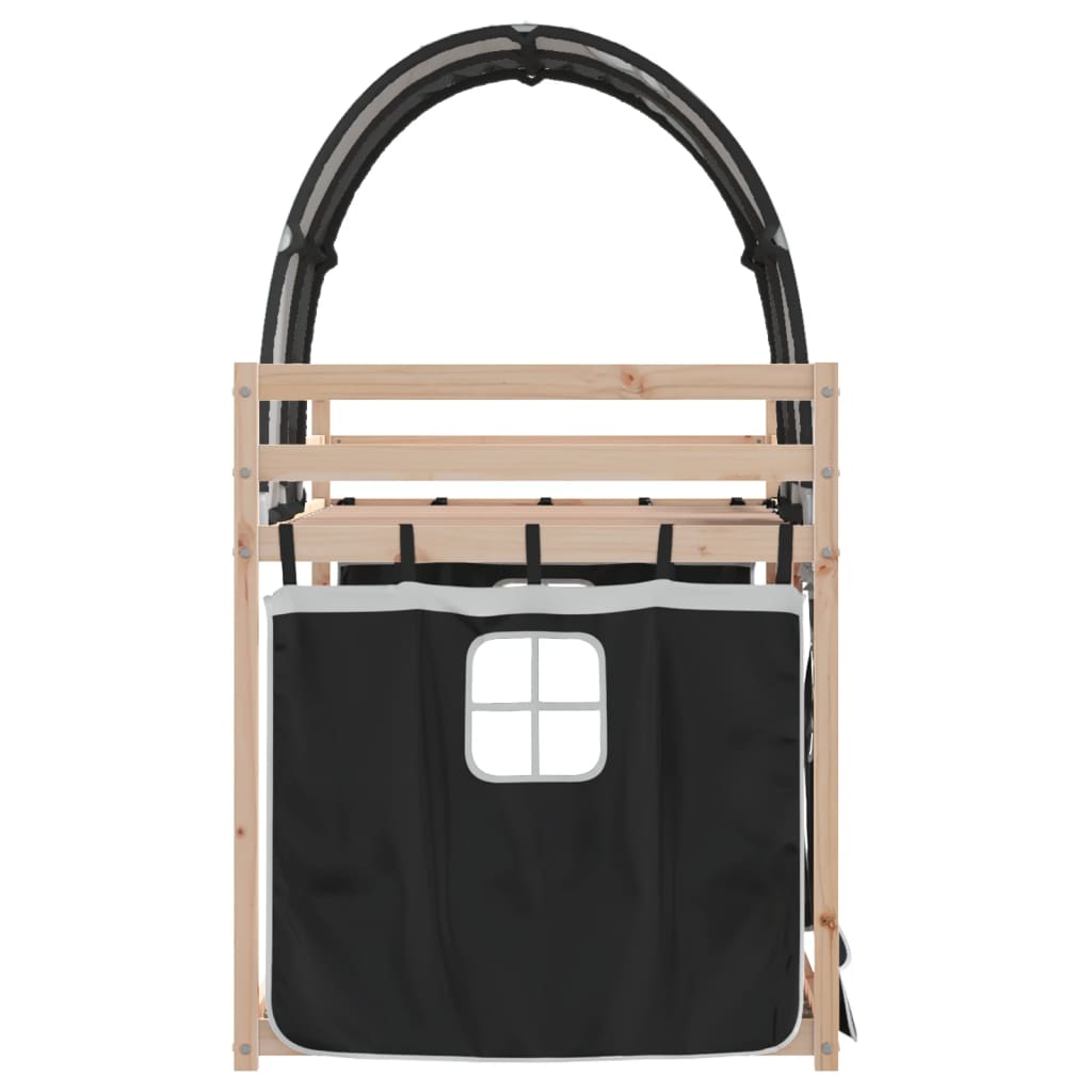 Pat supraetajat de copii perdele, alb/negru, 80x200 cm lemn pin GartenMobel Dekor