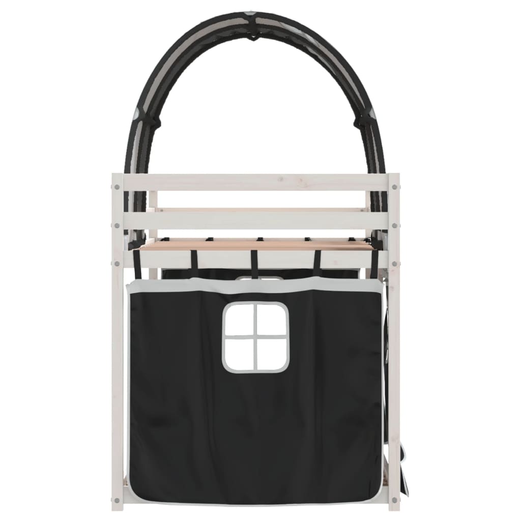 Pat supraetajat de copii perdele, alb/negru, 80x200 cm lemn pin GartenMobel Dekor