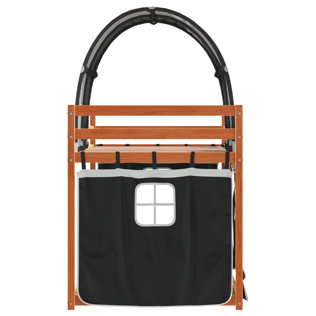 Pat supraetajat de copii perdele, alb/negru, 90x200 cm lemn pin GartenMobel Dekor