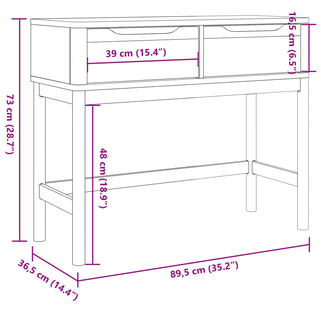 Măsuță consolă FLORO maro ceară 89,5x36,5x73 cm lemn masiv pin GartenMobel Dekor