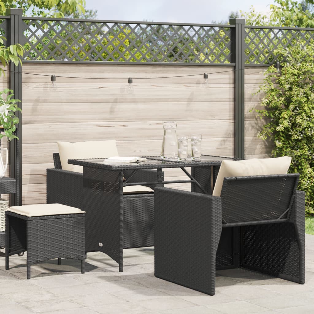 Set mobilier de grădină cu perne, 4 piese, negru, poliratan GartenMobel Dekor