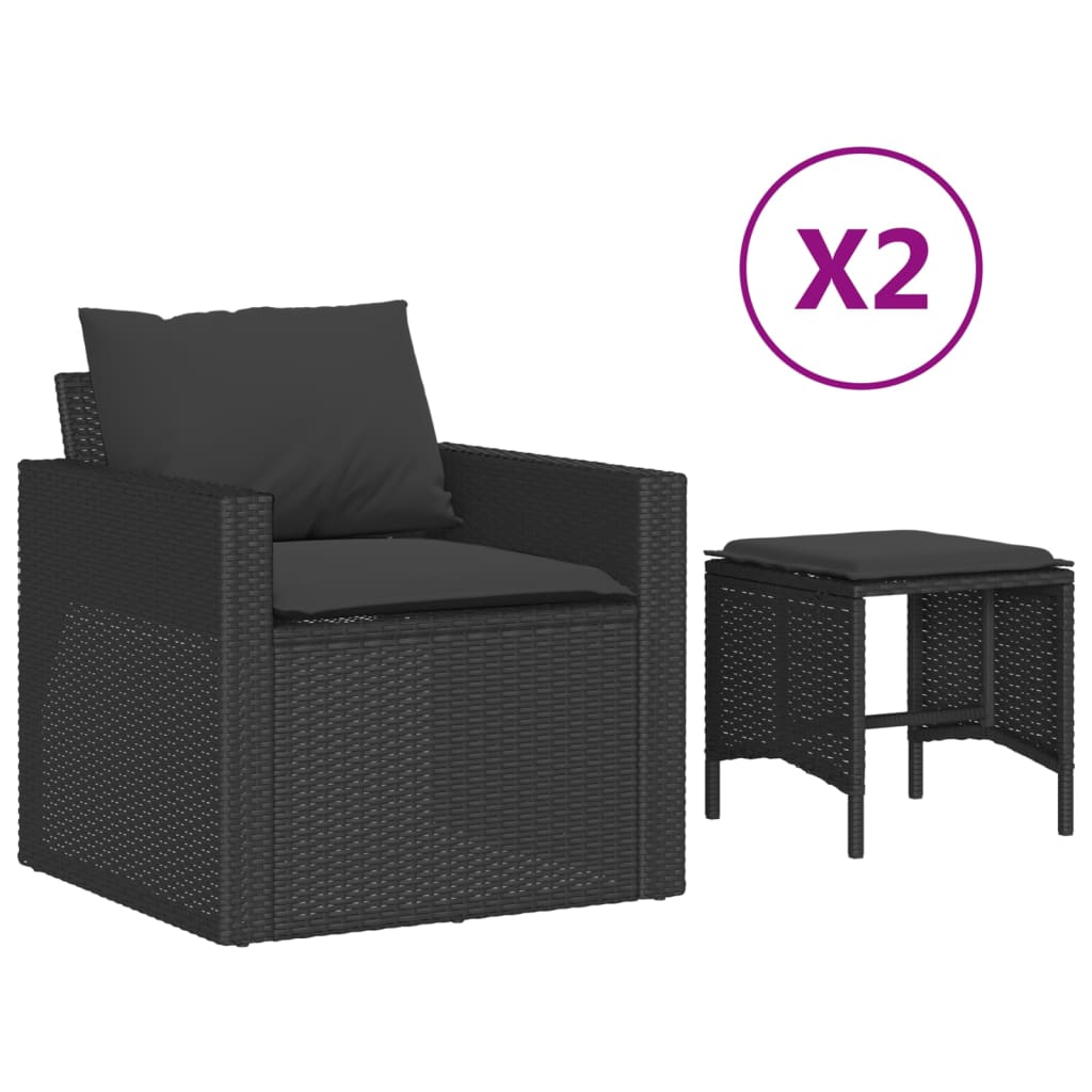 Set mobilier de grădină cu perne, 4 piese, negru, poliratan GartenMobel Dekor