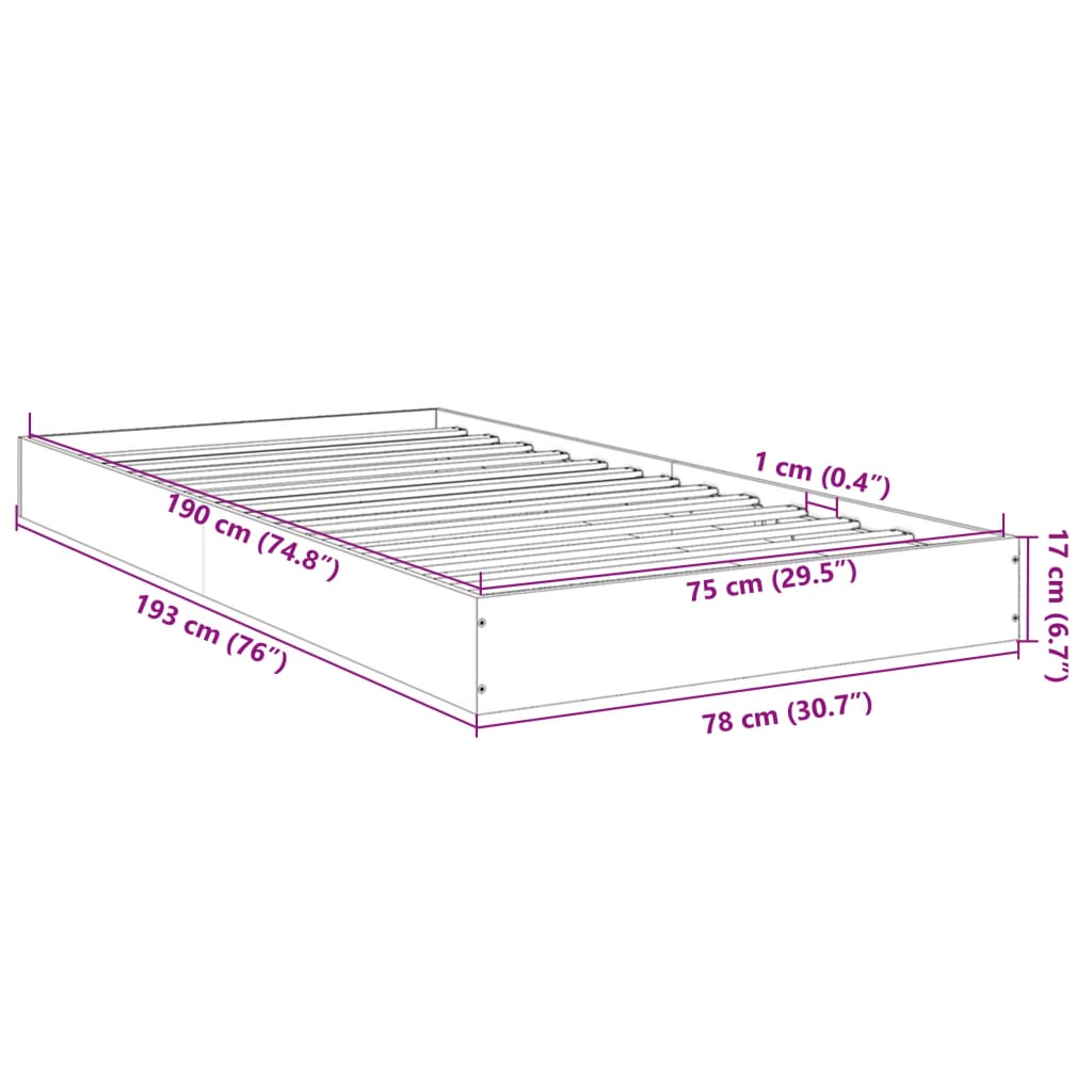 Cadru de pat, alb, 75x190 cm, lemn prelucrat GartenMobel Dekor