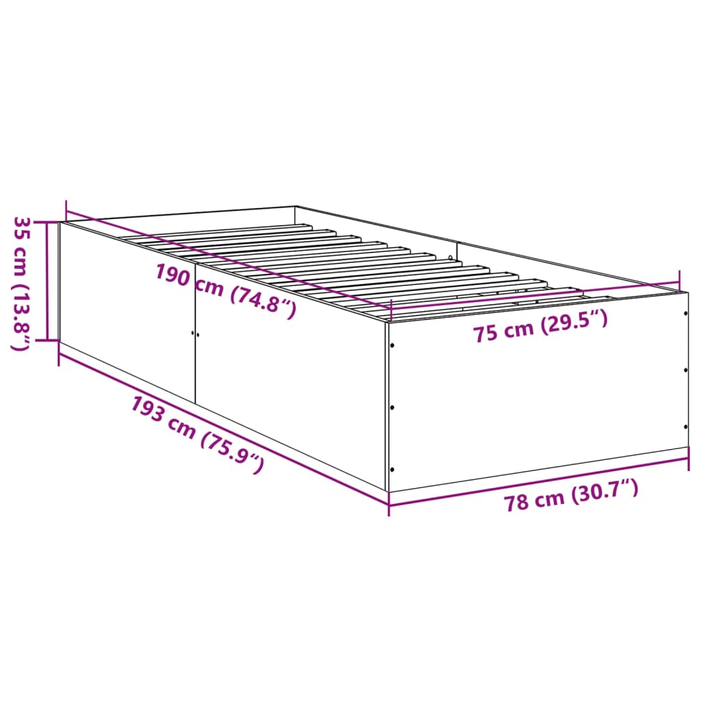 Cadru de pat, gri beton, 75x190 cm, lemn prelucrat GartenMobel Dekor