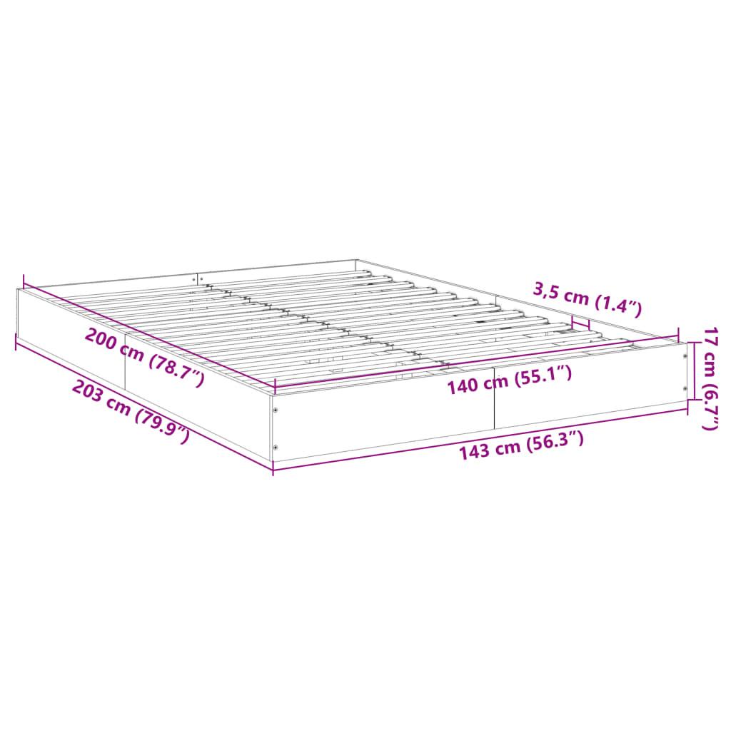 Cadru de pat, gri sonoma, 140x200 cm, lemn prelucrat GartenMobel Dekor