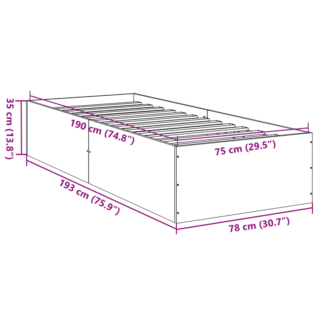 Cadru de pat, stejar fumuriu, 75x190 cm, lemn prelucrat GartenMobel Dekor