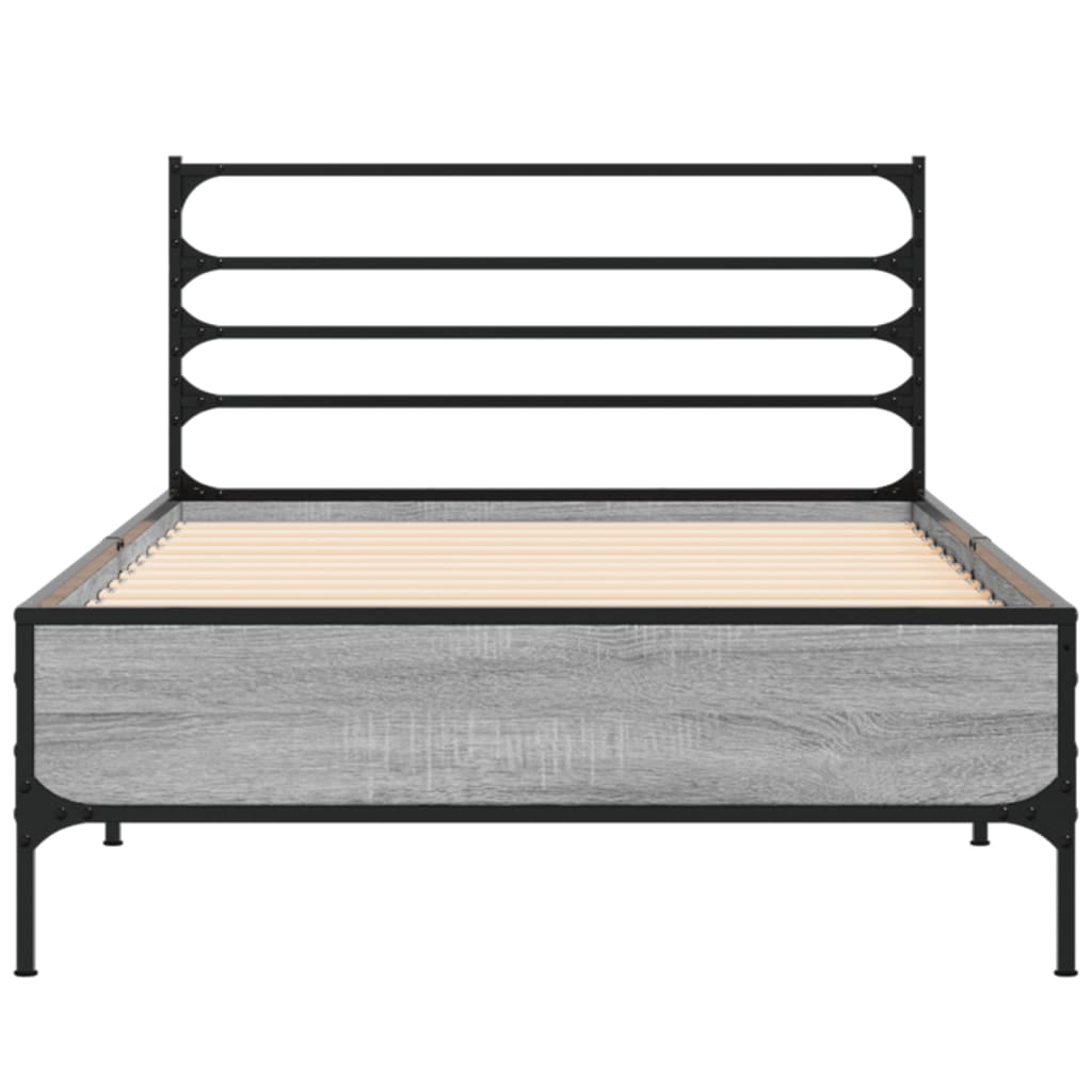 Cadru de pat, gri sonoma, 100x200 cm, lemn prelucrat și metal GartenMobel Dekor