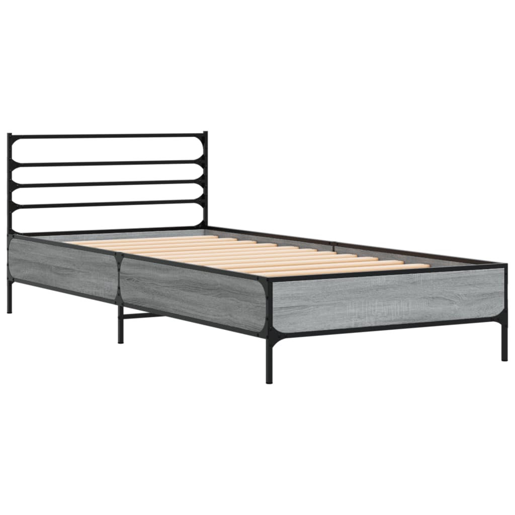 Cadru de pat, gri sonoma, 100x200 cm, lemn prelucrat și metal GartenMobel Dekor
