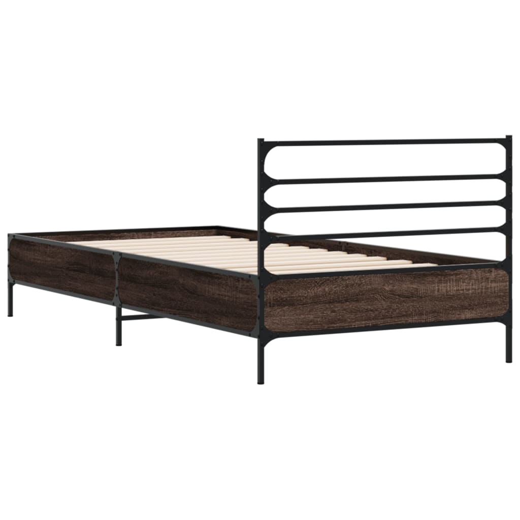 Cadru de pat, stejar maro, 100x200 cm, lemn prelucrat și metal GartenMobel Dekor