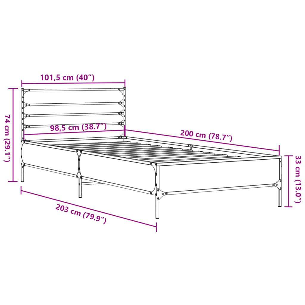 Cadru de pat, stejar sonoma, 100x200cm, lemn prelucrat și metal GartenMobel Dekor