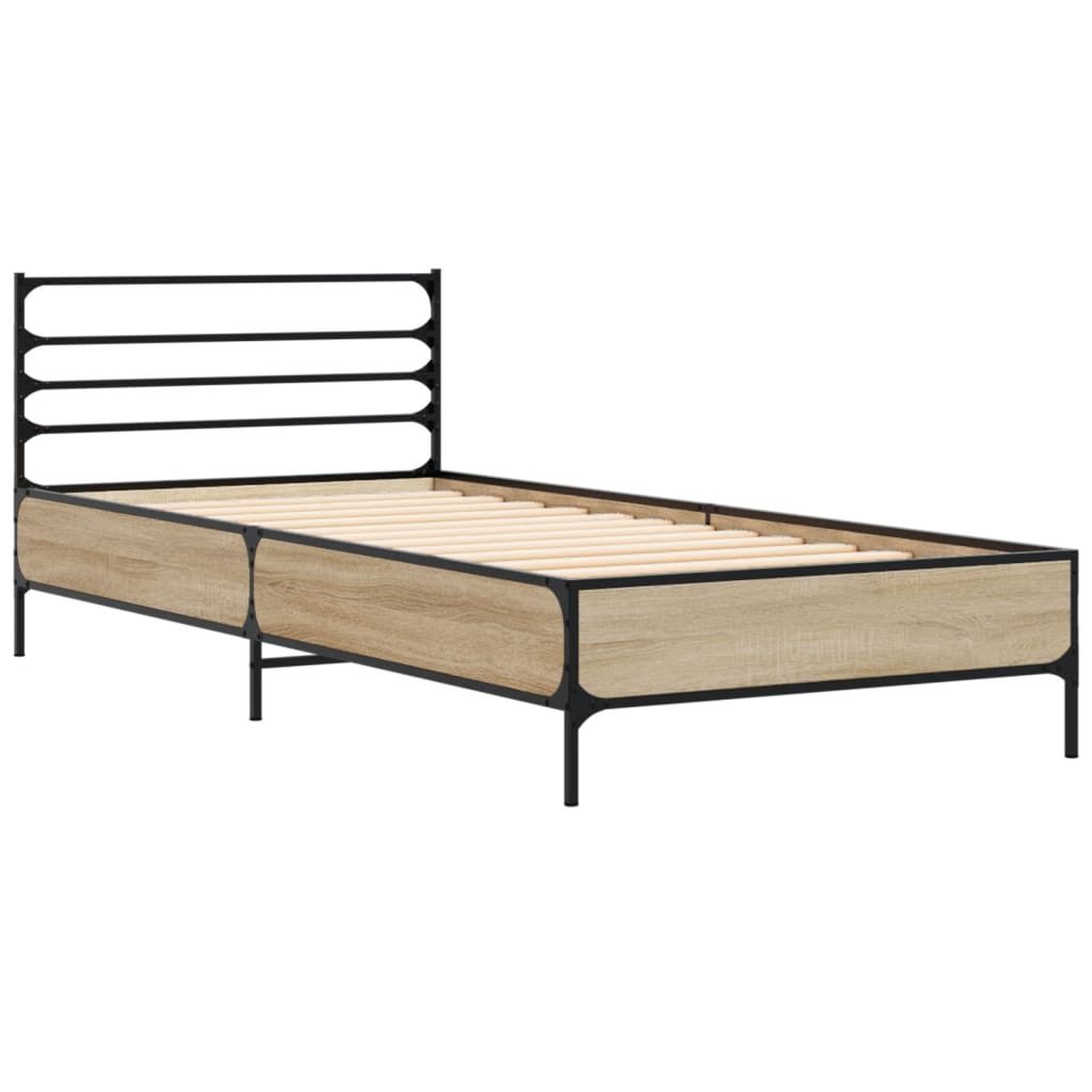 Cadru de pat, stejar sonoma, 100x200cm, lemn prelucrat și metal GartenMobel Dekor