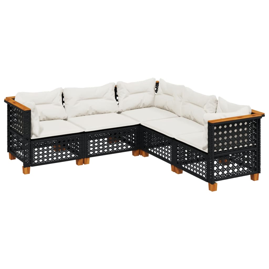 Set mobilier de grădină cu perne, 5 piese, negru, poliratan GartenMobel Dekor