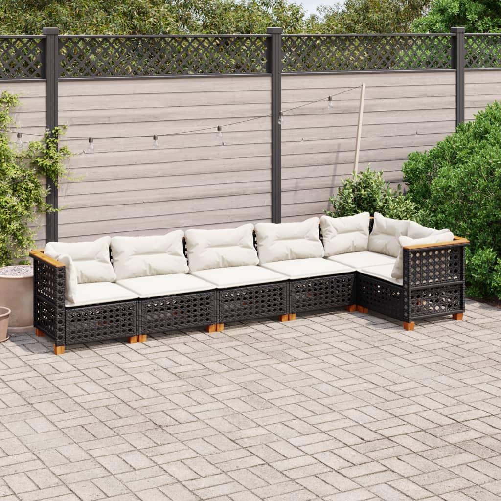 Set mobilier de grădină cu perne, 6 piese, negru, poliratan GartenMobel Dekor