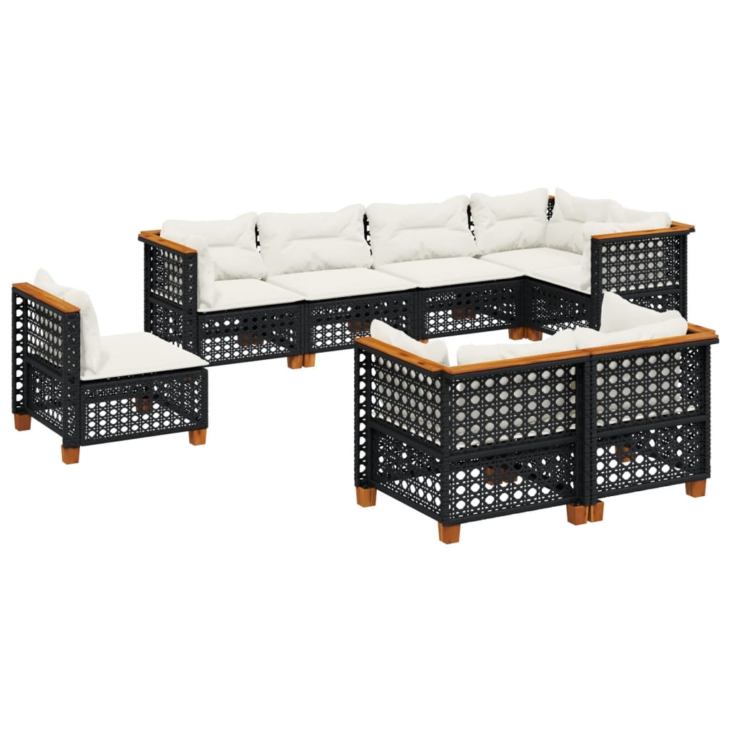 Set mobilier de grădină cu perne, 8 piese, negru, poliratan GartenMobel Dekor