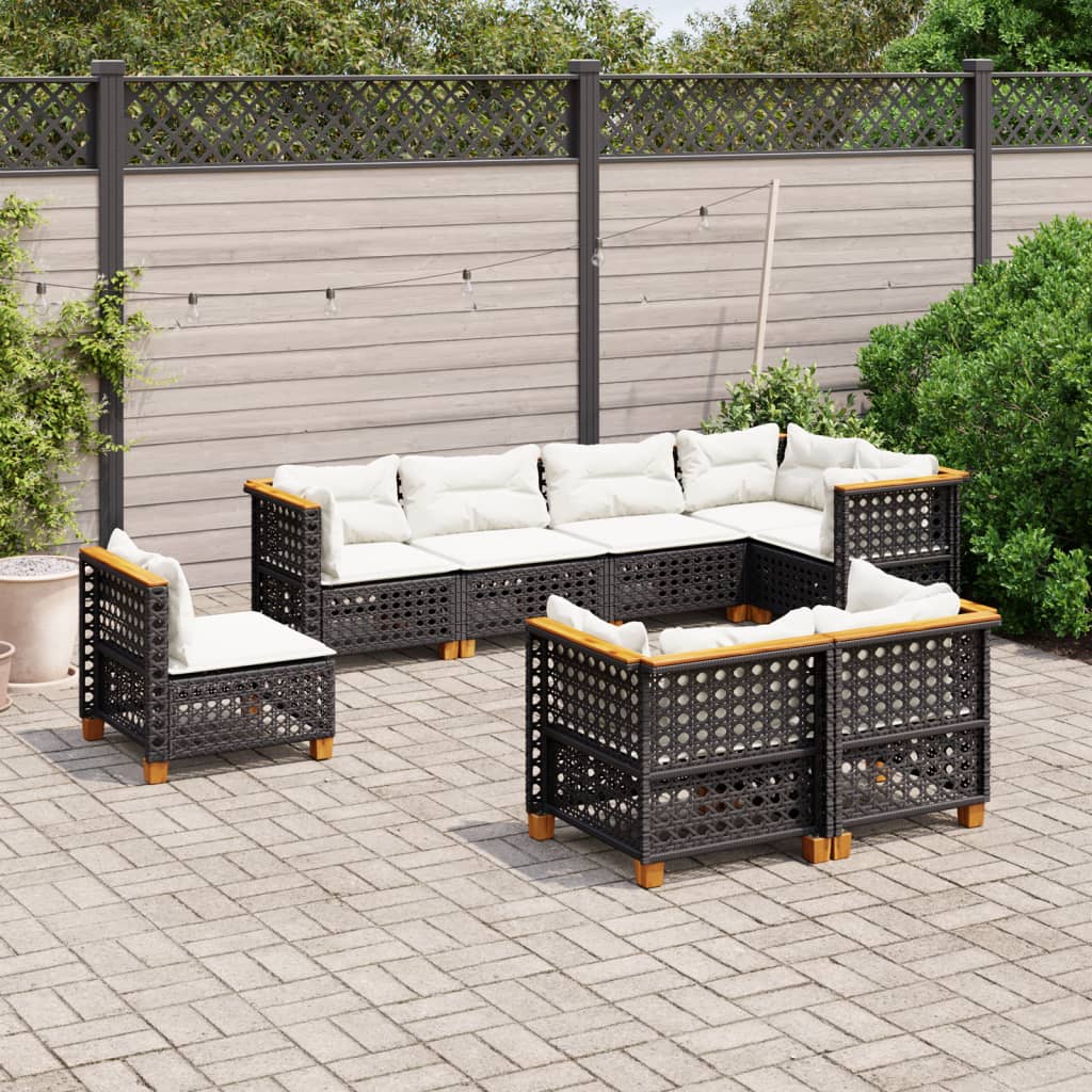 Set mobilier de grădină cu perne, 8 piese, negru, poliratan GartenMobel Dekor