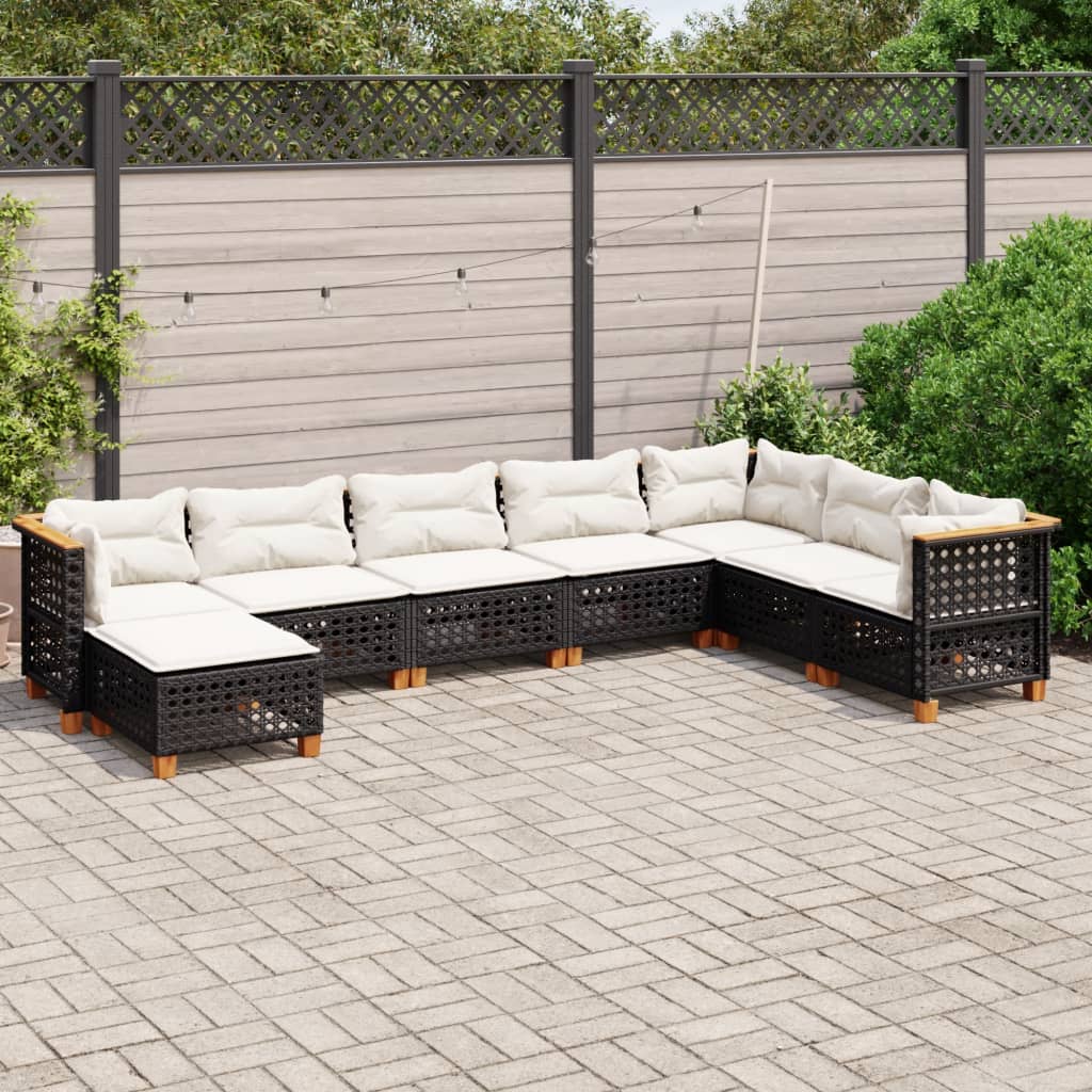 Set mobilier de grădină cu perne, 8 piese, negru, poliratan GartenMobel Dekor
