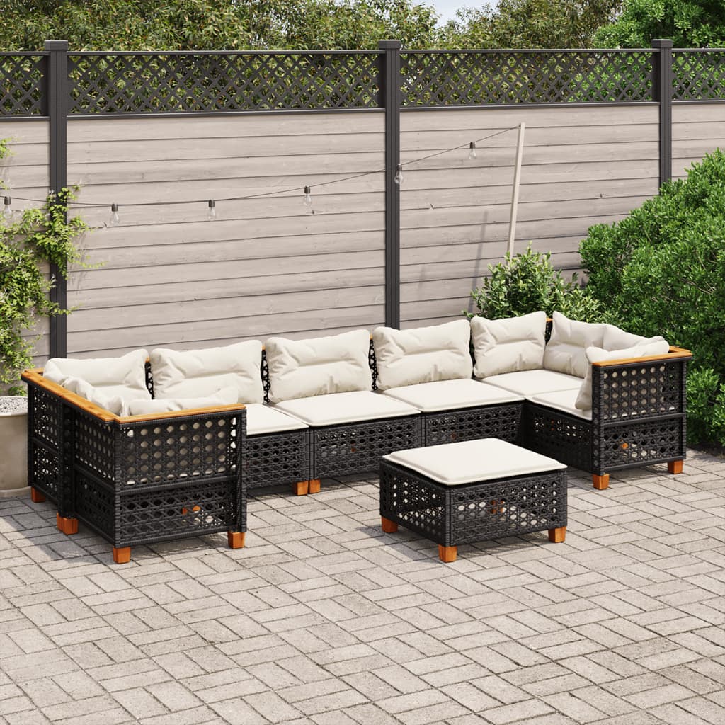 Set mobilier de grădină cu perne, 8 piese, negru, poliratan GartenMobel Dekor