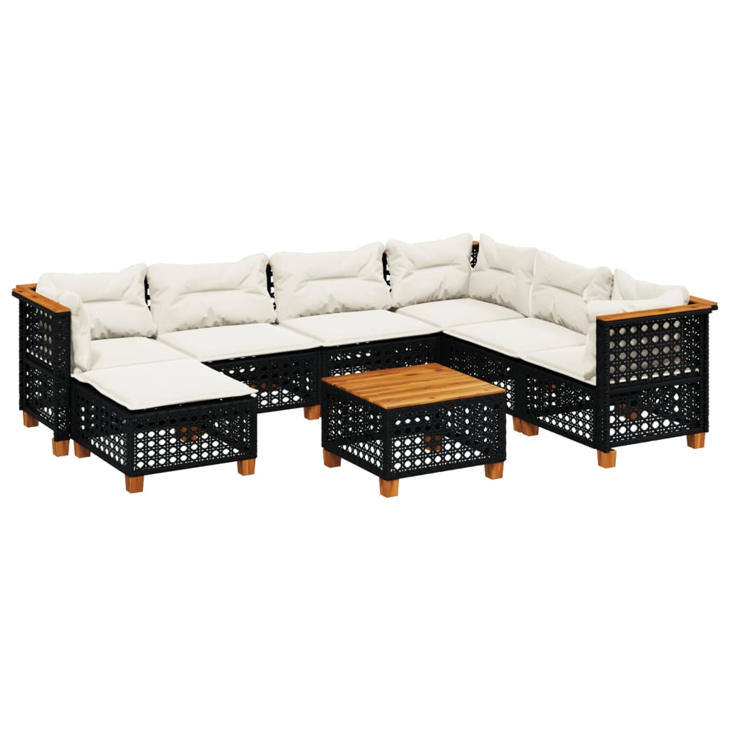 Set mobilier de grădină cu perne, 8 piese, negru, poliratan GartenMobel Dekor