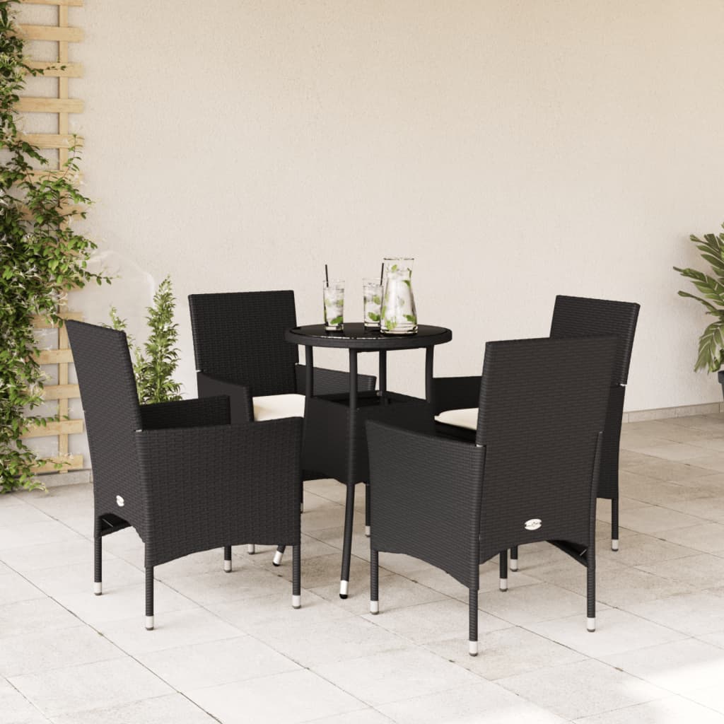 Set mobilier de grădină cu perne 5 piese negru poliratan&sticlă GartenMobel Dekor