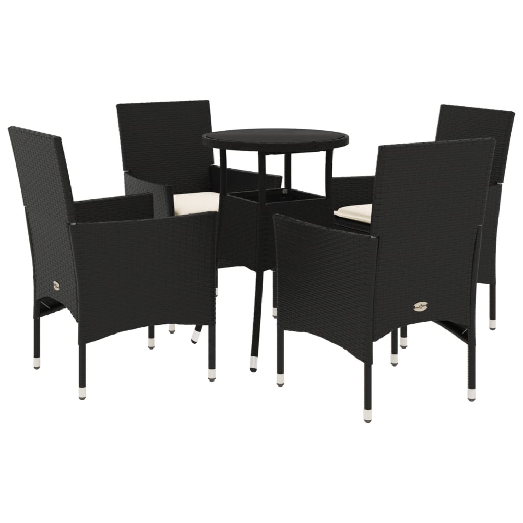 Set mobilier de grădină cu perne 5 piese negru poliratan&sticlă GartenMobel Dekor
