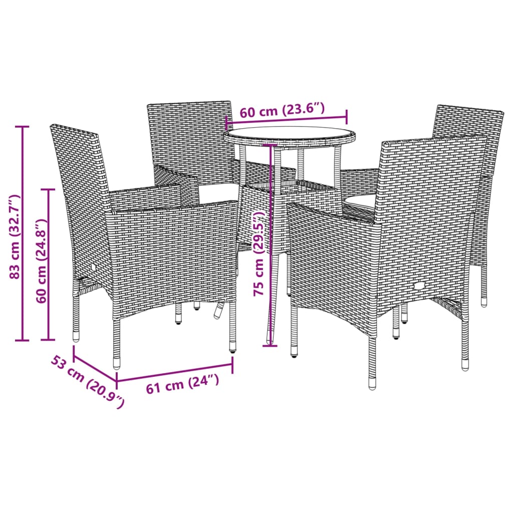 Set mobilier de grădină cu perne 5 piese negru poliratan&sticlă GartenMobel Dekor