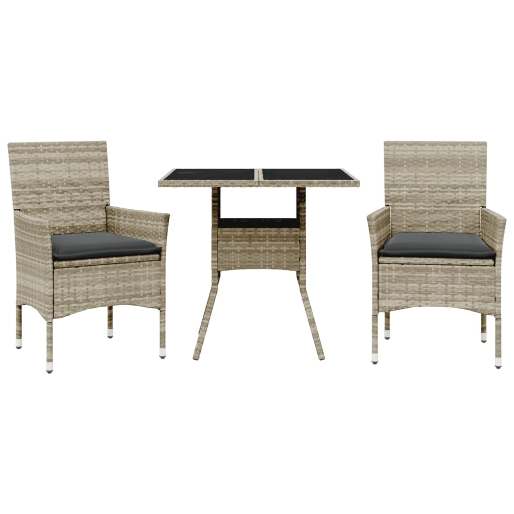 Set mobilier grădină perne 3 piese gri deschis poliratan sticlă GartenMobel Dekor