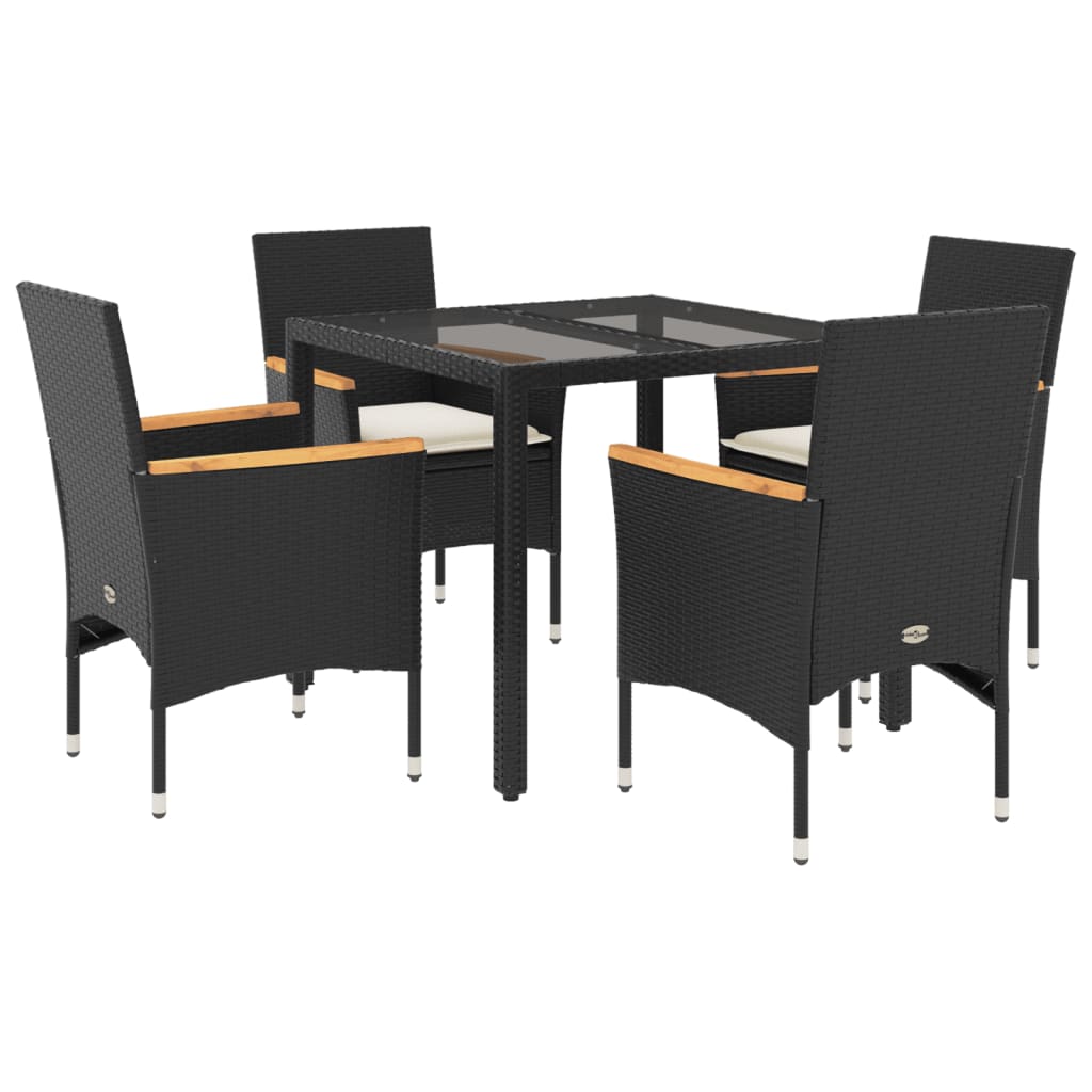 Set mobilier de grădină cu perne 5 piese negru poliratan&sticlă GartenMobel Dekor