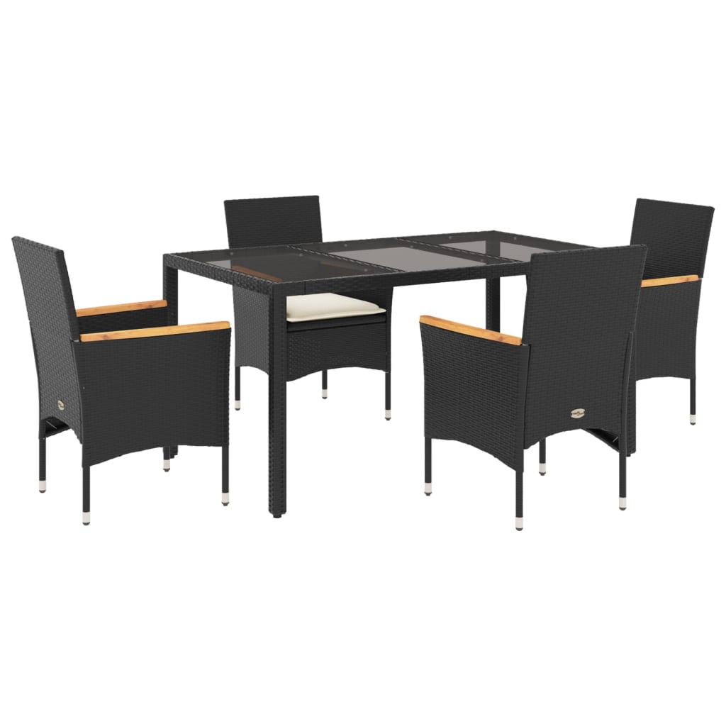 Set mobilier de grădină cu perne 5 piese negru poliratan&sticlă GartenMobel Dekor