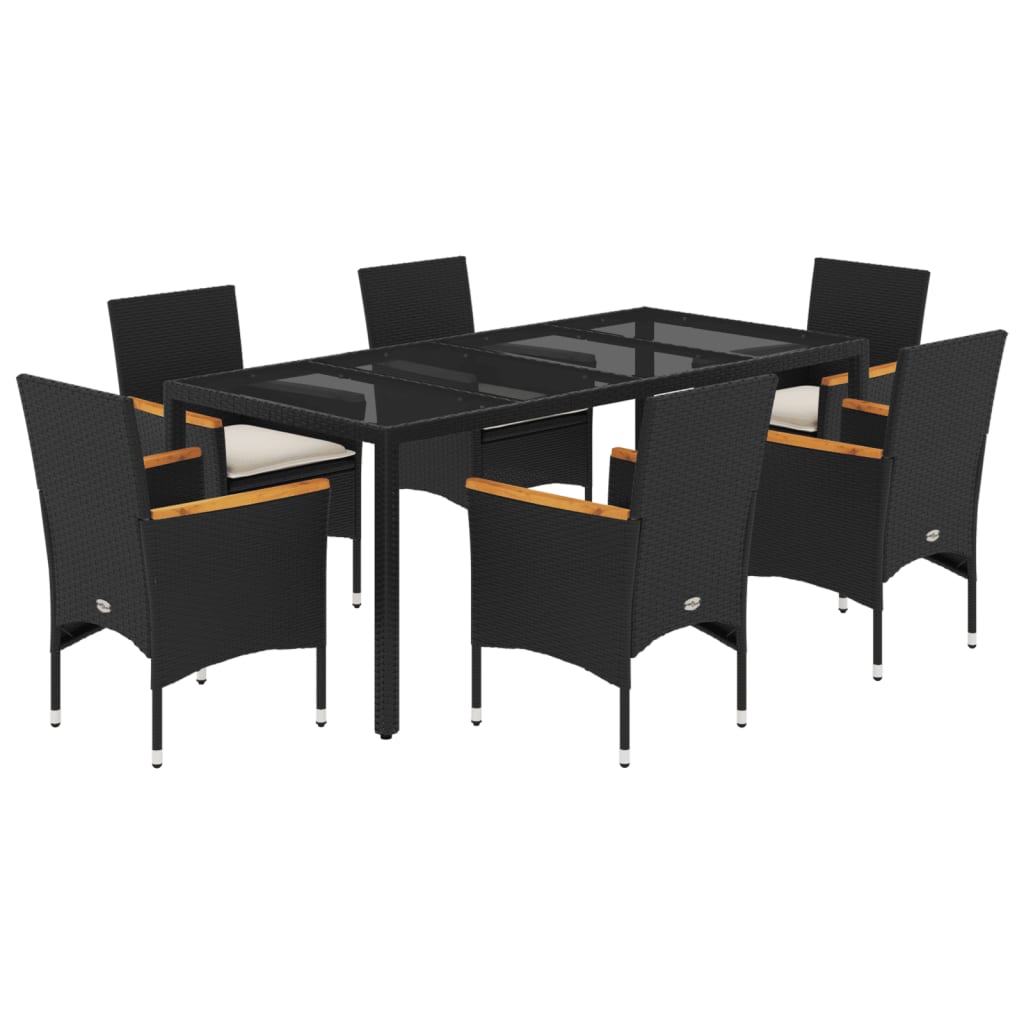 Set mobilier de grădină cu perne 7 piese negru poliratan&sticlă GartenMobel Dekor