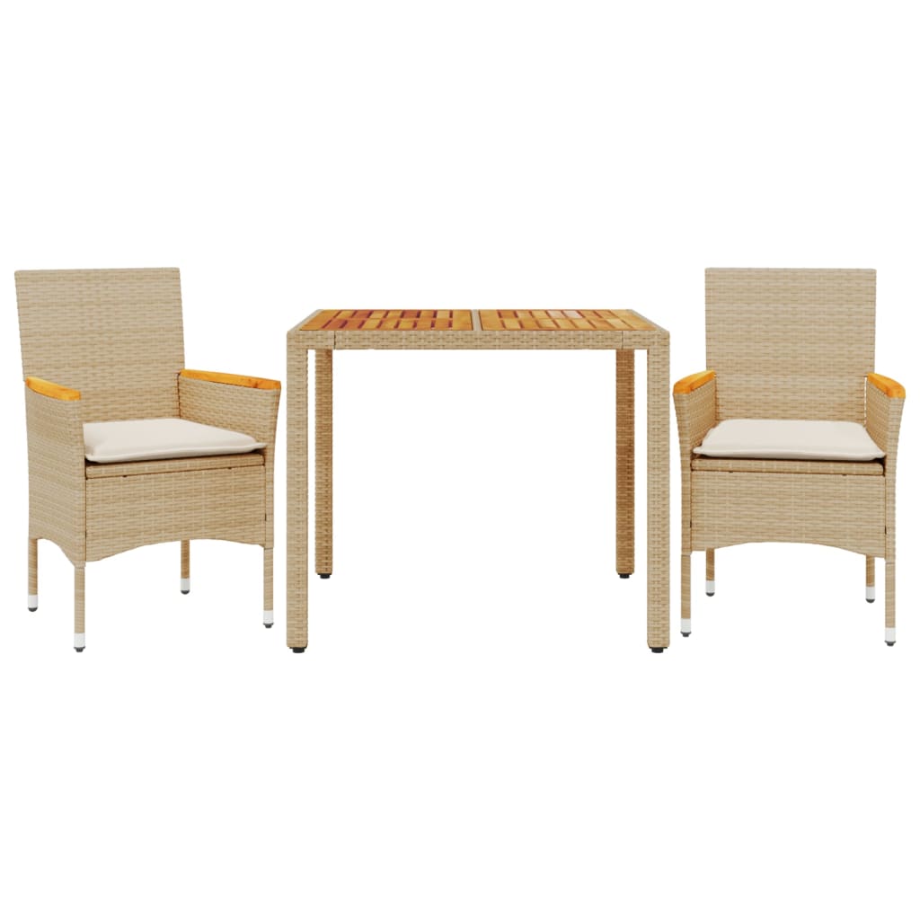 Set mobilier grădină cu perne 3 piese bej poliratan/lemn acacia GartenMobel Dekor