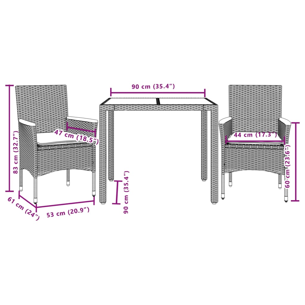 Set mobilier grădină cu perne 3 piese bej poliratan/lemn acacia GartenMobel Dekor