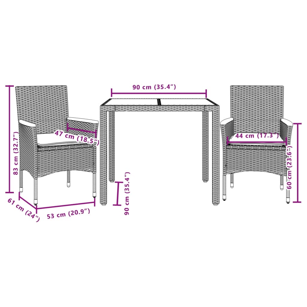 Set mobilier grădină cu perne 3 piese gri poliratan/lemn acacia GartenMobel Dekor