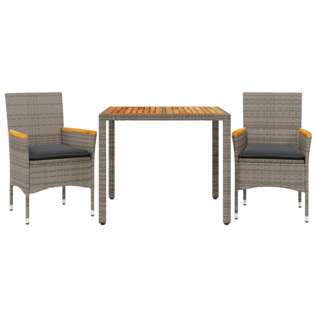 Set mobilier grădină cu perne 3 piese gri poliratan/lemn acacia GartenMobel Dekor