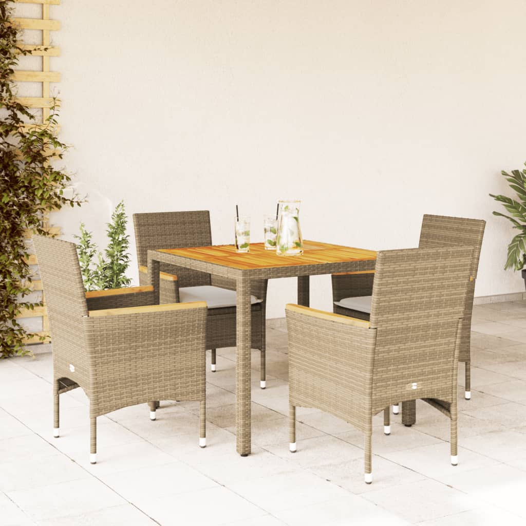Set mobilier grădină cu perne 5 piese bej poliratan/lemn acacia GartenMobel Dekor