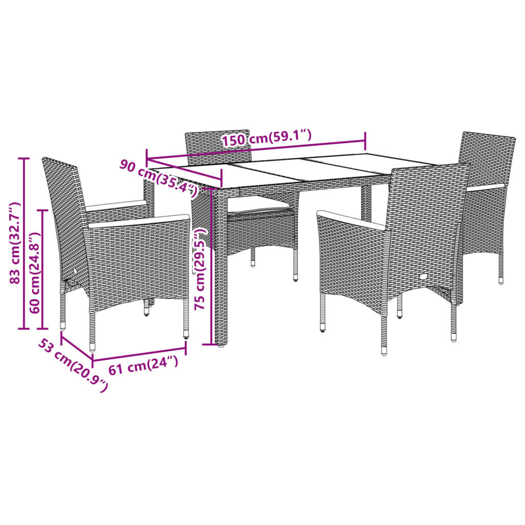 Set mobilier grădină cu perne 5 piese bej poliratan/lemn acacia GartenMobel Dekor