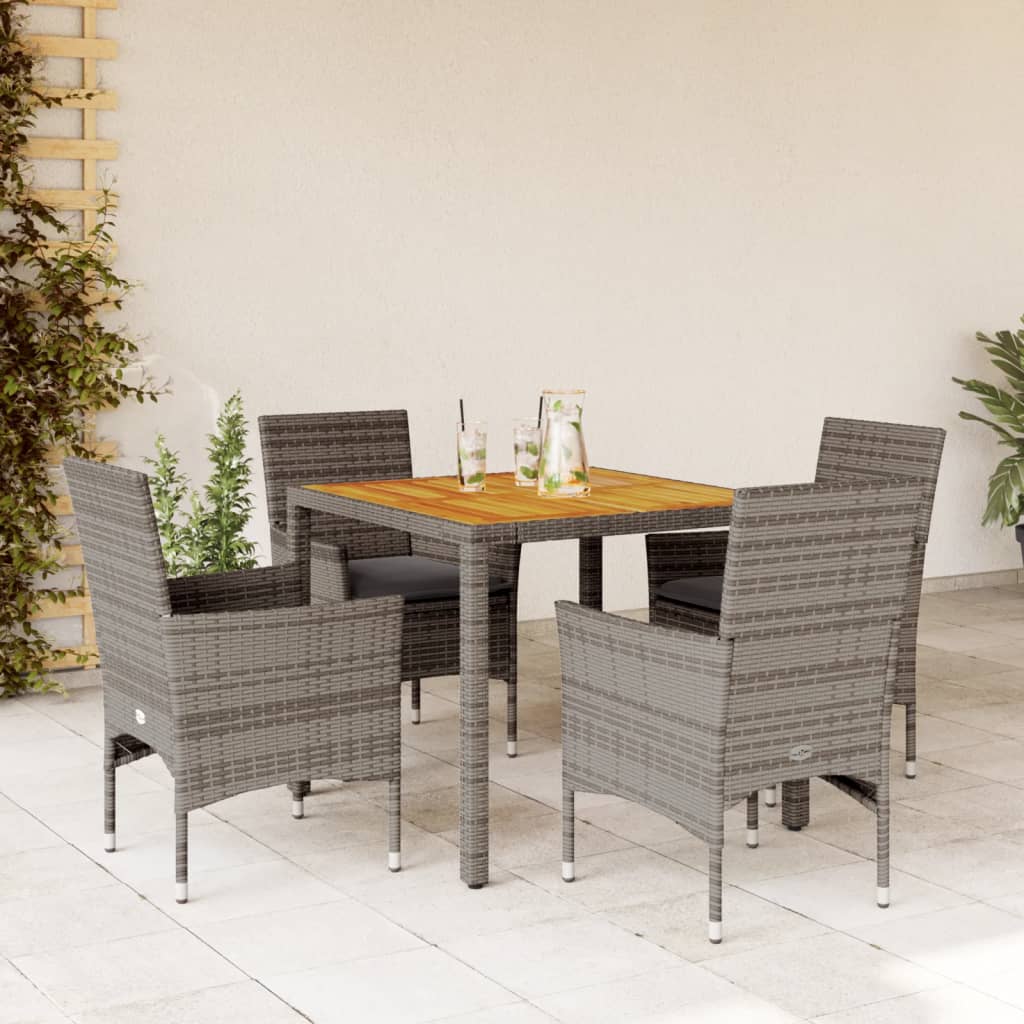 Set mobilier grădină cu perne 5 piese gri poliratan/lemn acacia GartenMobel Dekor