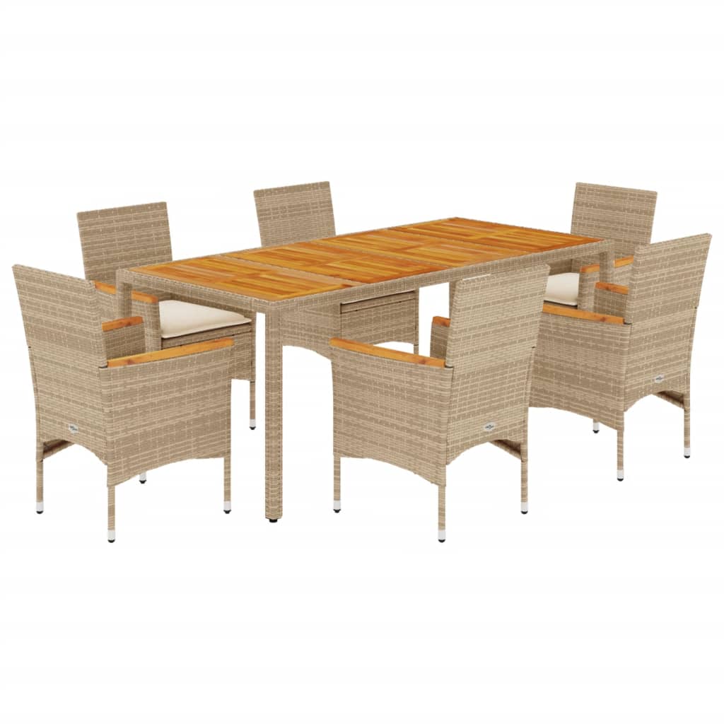 Set mobilier grădină cu perne 7 piese bej poliratan/lemn acacia GartenMobel Dekor