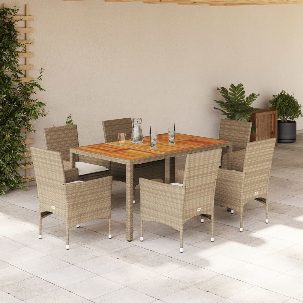 Set mobilier grădină cu perne 7 piese bej poliratan/lemn acacia GartenMobel Dekor