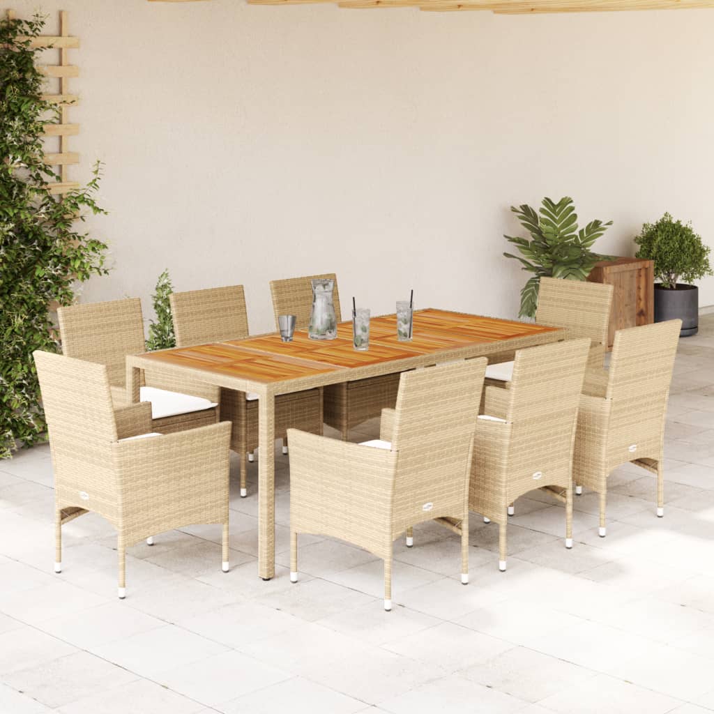 Set mobilier grădină cu perne 9 piese bej poliratan/lemn acacia GartenMobel Dekor
