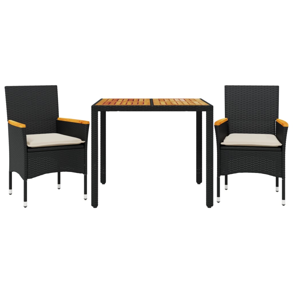 Set mobilier grădină perne 3 piese negru poliratan/lemn acacia GartenMobel Dekor