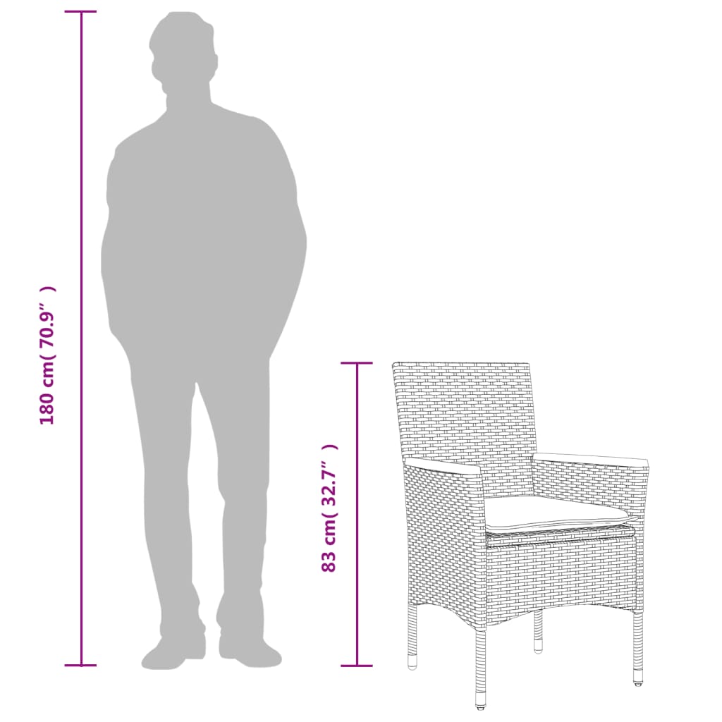 Set mobilier grădină perne 3 piese negru poliratan/lemn acacia GartenMobel Dekor
