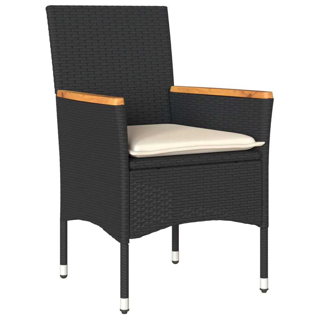 Set mobilier grădină perne 3 piese negru poliratan/lemn acacia GartenMobel Dekor