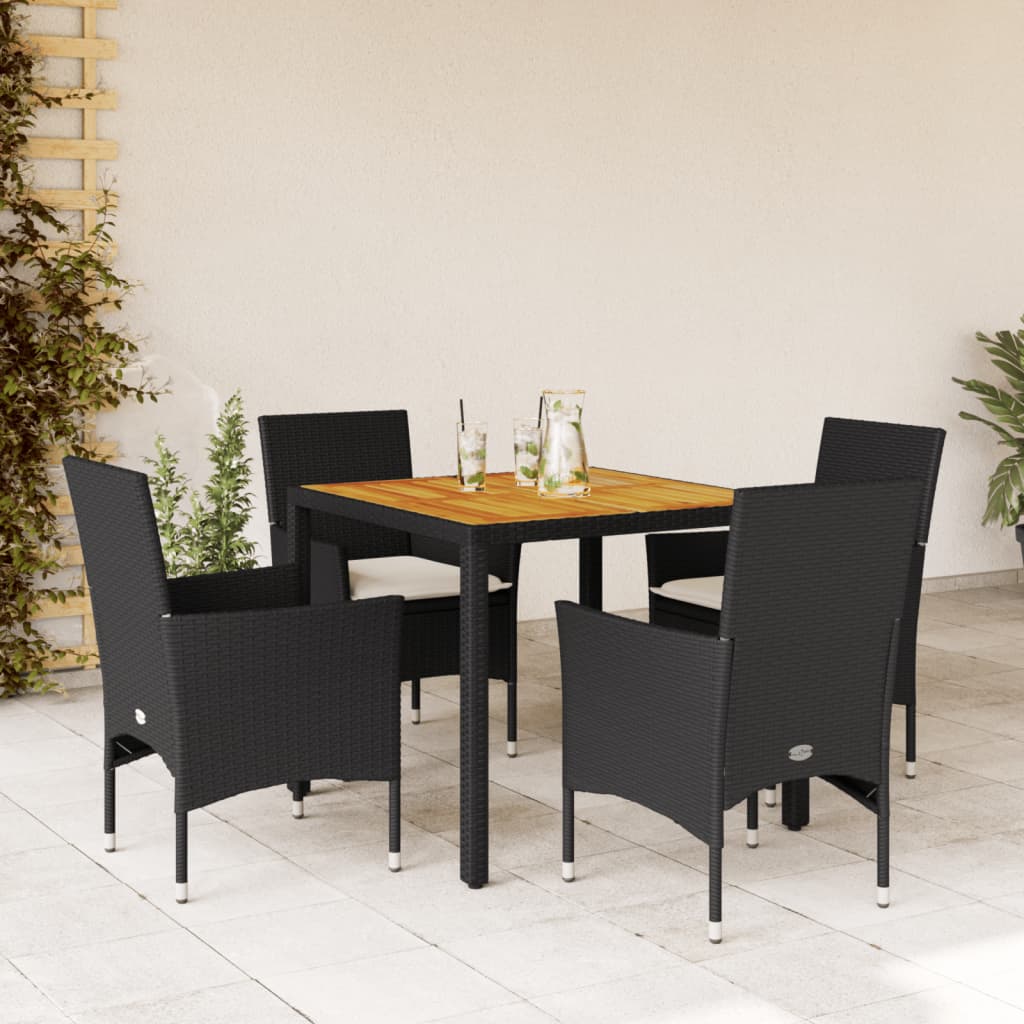 Set mobilier grădină perne 5 piese negru poliratan/lemn acacia GartenMobel Dekor