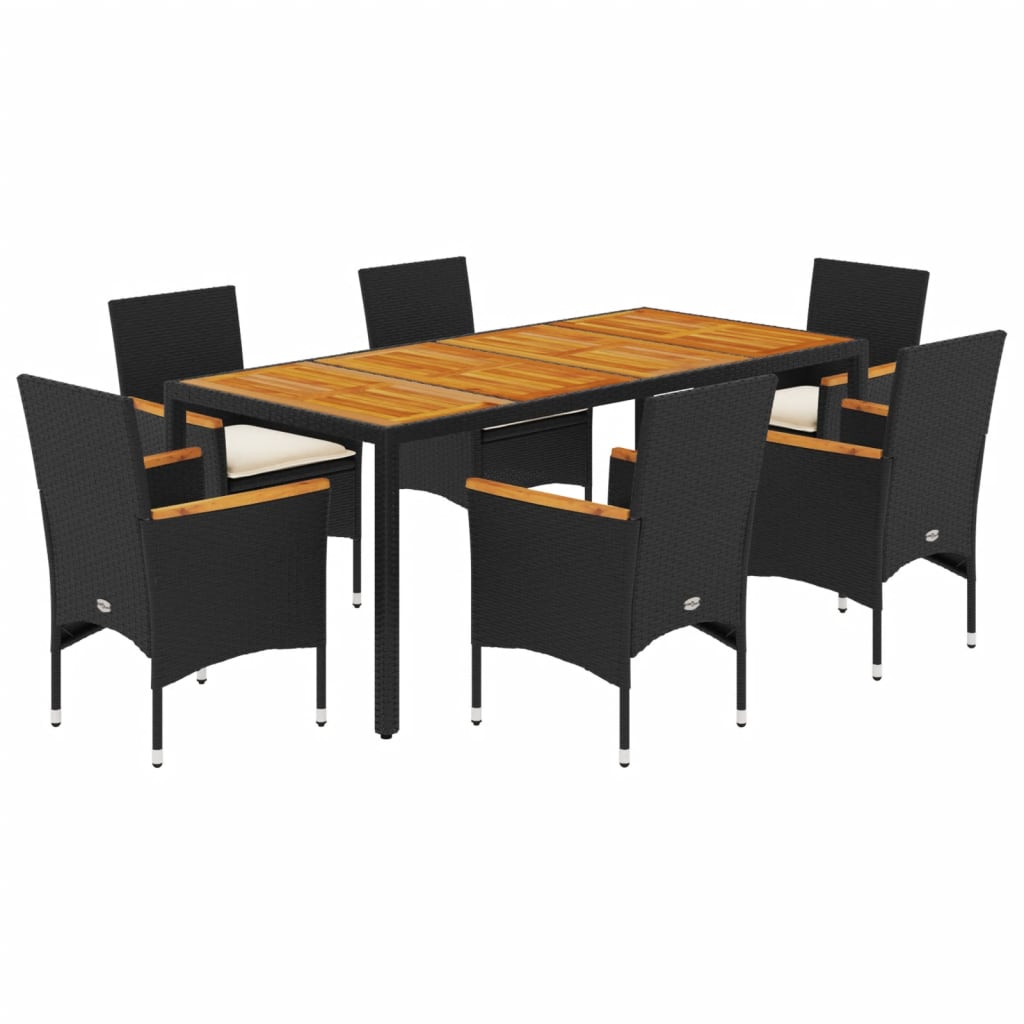 Set mobilier grădină perne 7 piese negru poliratan/lemn acacia GartenMobel Dekor