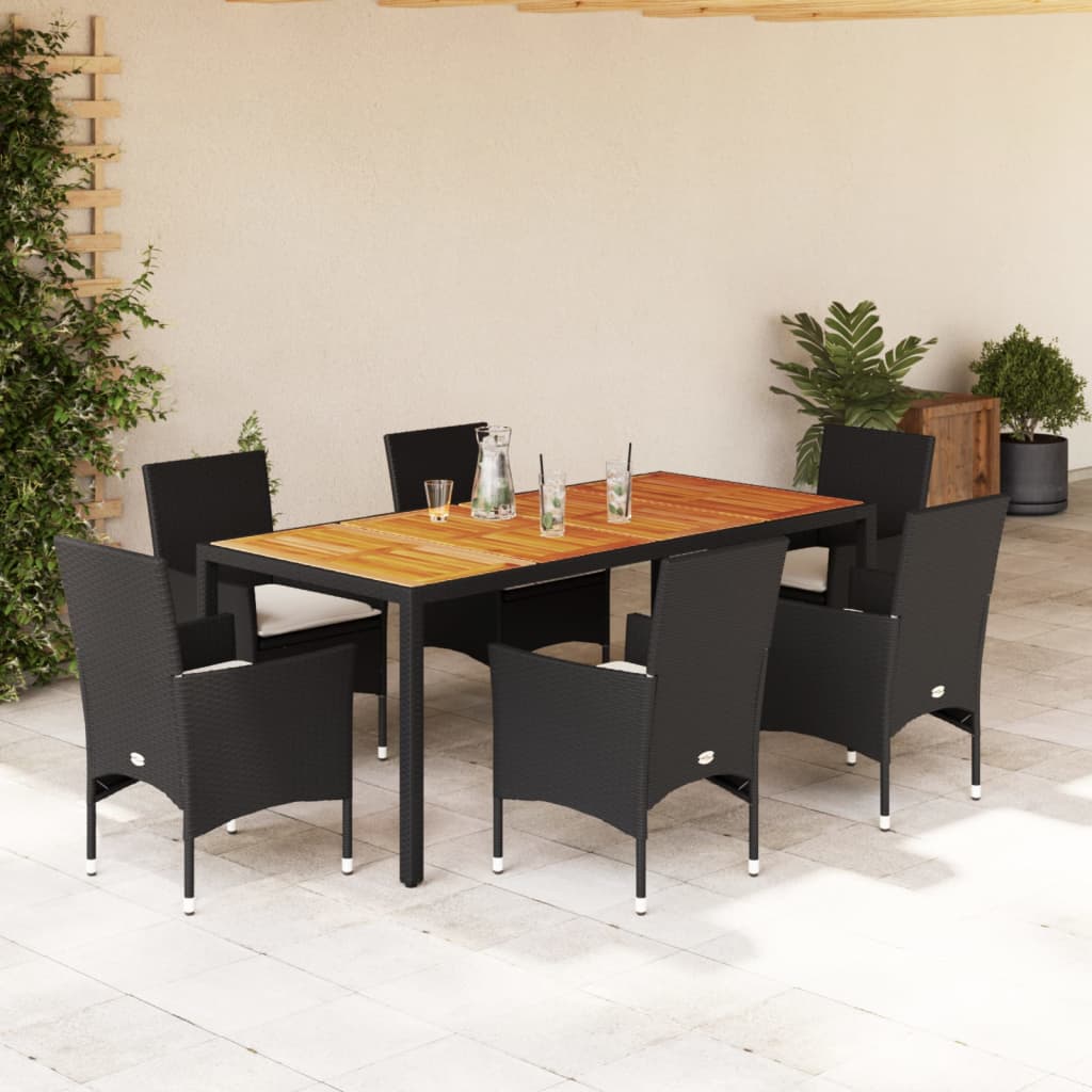 Set mobilier grădină perne 7 piese negru poliratan/lemn acacia GartenMobel Dekor