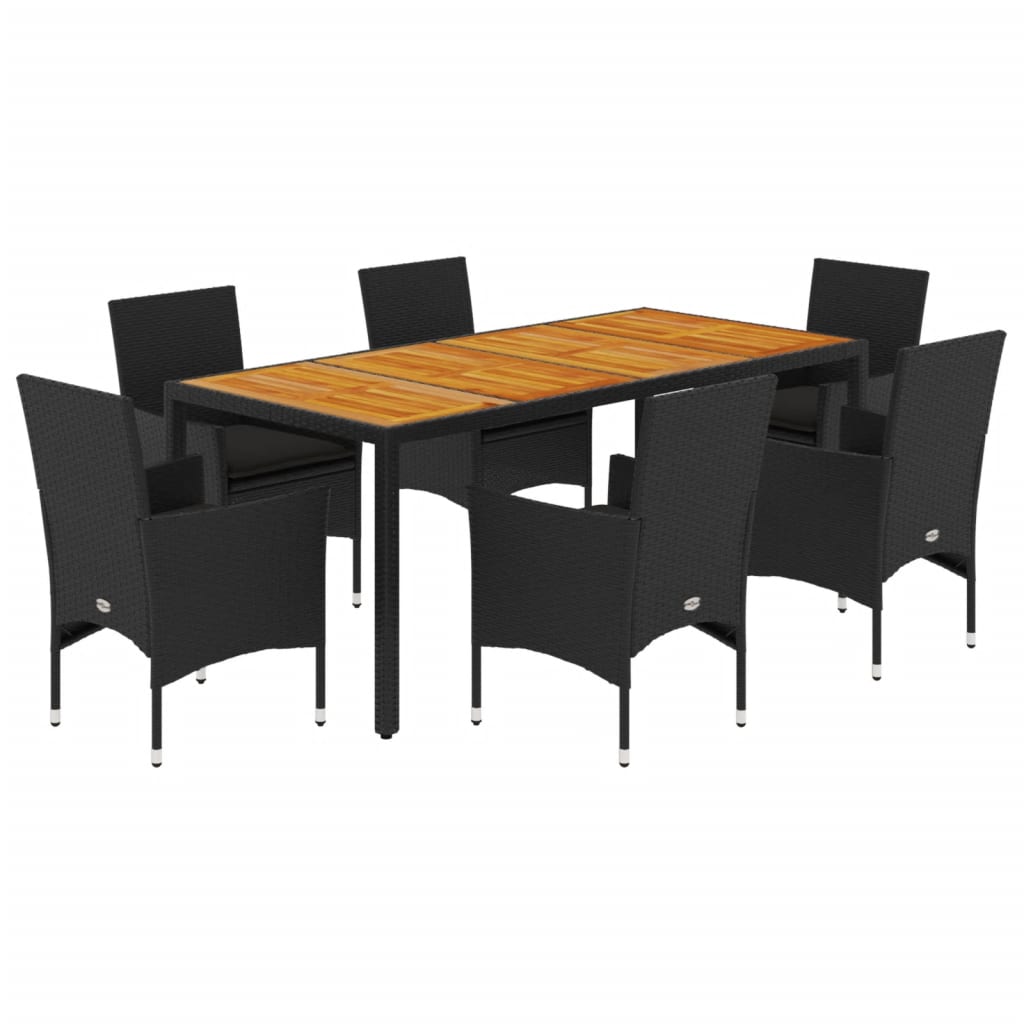 Set mobilier grădină perne 7 piese negru poliratan/lemn acacia GartenMobel Dekor